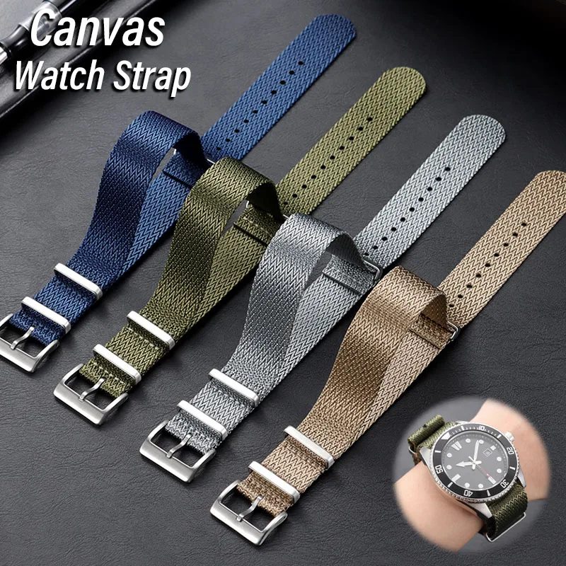 Premium Waterproof Military Canvas Nylon Watch Band - Universal Fit, Multiple Sizes Available