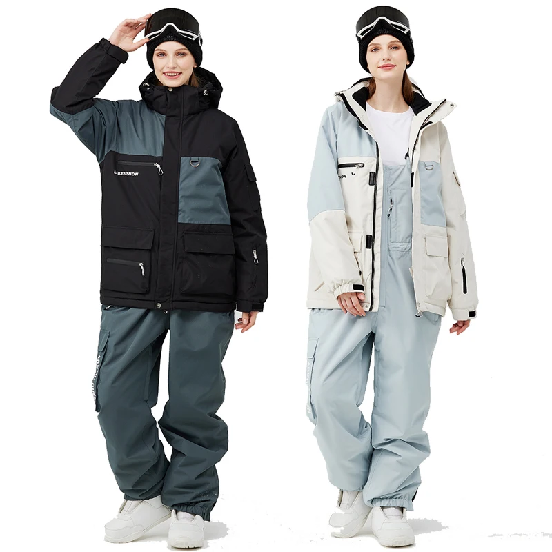 Fashion Man & Woman Snow Wear Waterproof Ski Suit Set Snowboarding Clothing Outdoor Costumes Winter Jackets And Bibs Pants ski wear