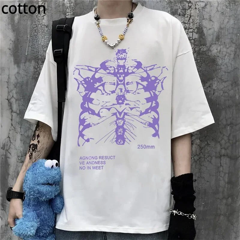 

Y2k Hop T-shirts for Oversized Summer Women T Shirt Skull Skeleton body Print Gothic Tshirt Men Clothing Short Sleeve Tees