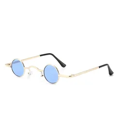 Retro Punk Style Vintage Round Metal Frame Sunglasses with Colorful Lenses (Gold Blue)