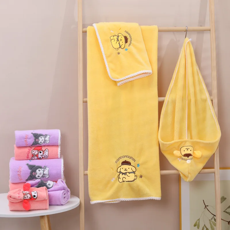 

3Pcs Anime Sanrio Cartoon Kuromi Bath Towel Kawaii Cute Coral Velvet Turban Towel Bath Towel Travel Sport Towels Bathing Tools