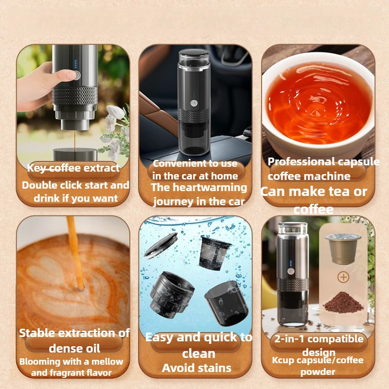 Multifunctional Wireless Electric American Coffee Machine KCUP Capsule Coffee Machine Car Home Outdoor Portable