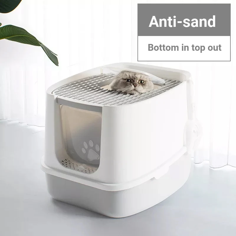 

Top Entry Cat Litter Box with Drawe Large Enclosed Cat Litter Box Self Cleaning Pet Cats Plastic Toilet Trainer Cats Toilet
