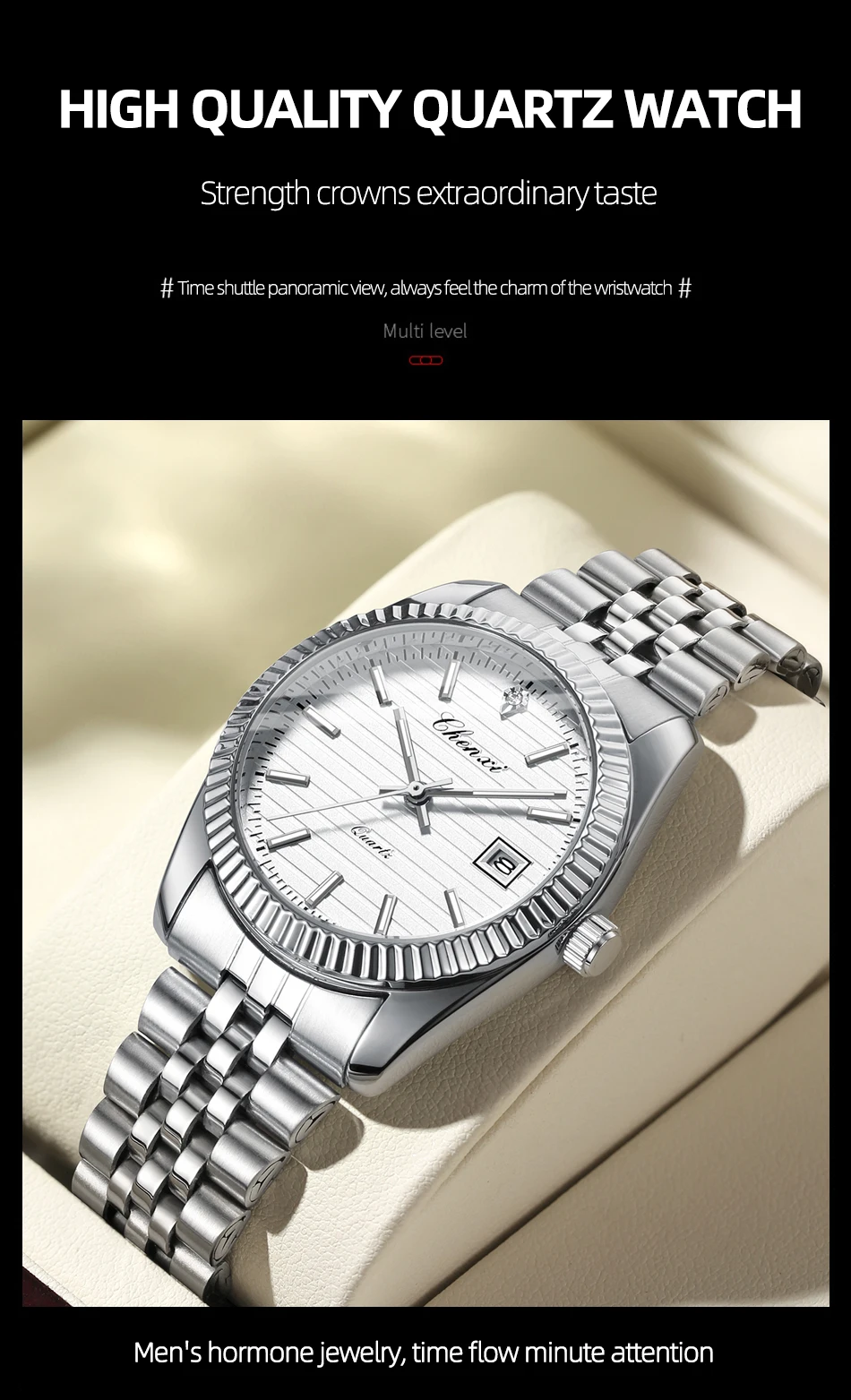 CHENXI 004D Modische Herren-Quarzuhr mit Kalender, Leuchtzeiger, Edelstahlgehäuse, Wasserdicht, Lässige Herren-Armbanduhr, Reloj Hombre – Detail 14
