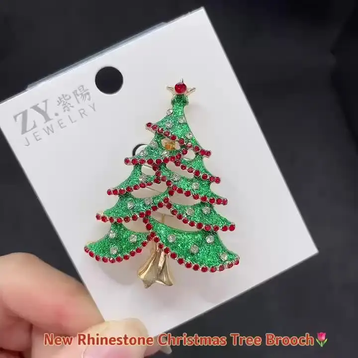 Spille Vintage a Forma di Albero di Natale, Spilla con Strass per Donne