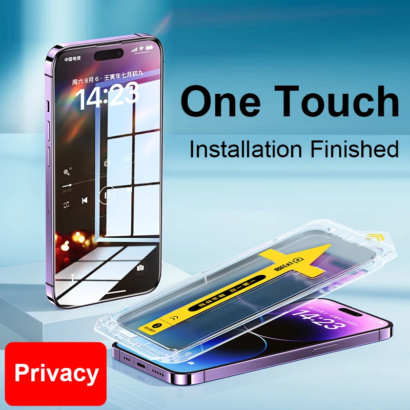 

One Touch Installation Privacy Screen Protector For iPhone 14 Pro Max 13 12 11 XS MAX Bubble Free Full Coverage Anti-Spy Glass