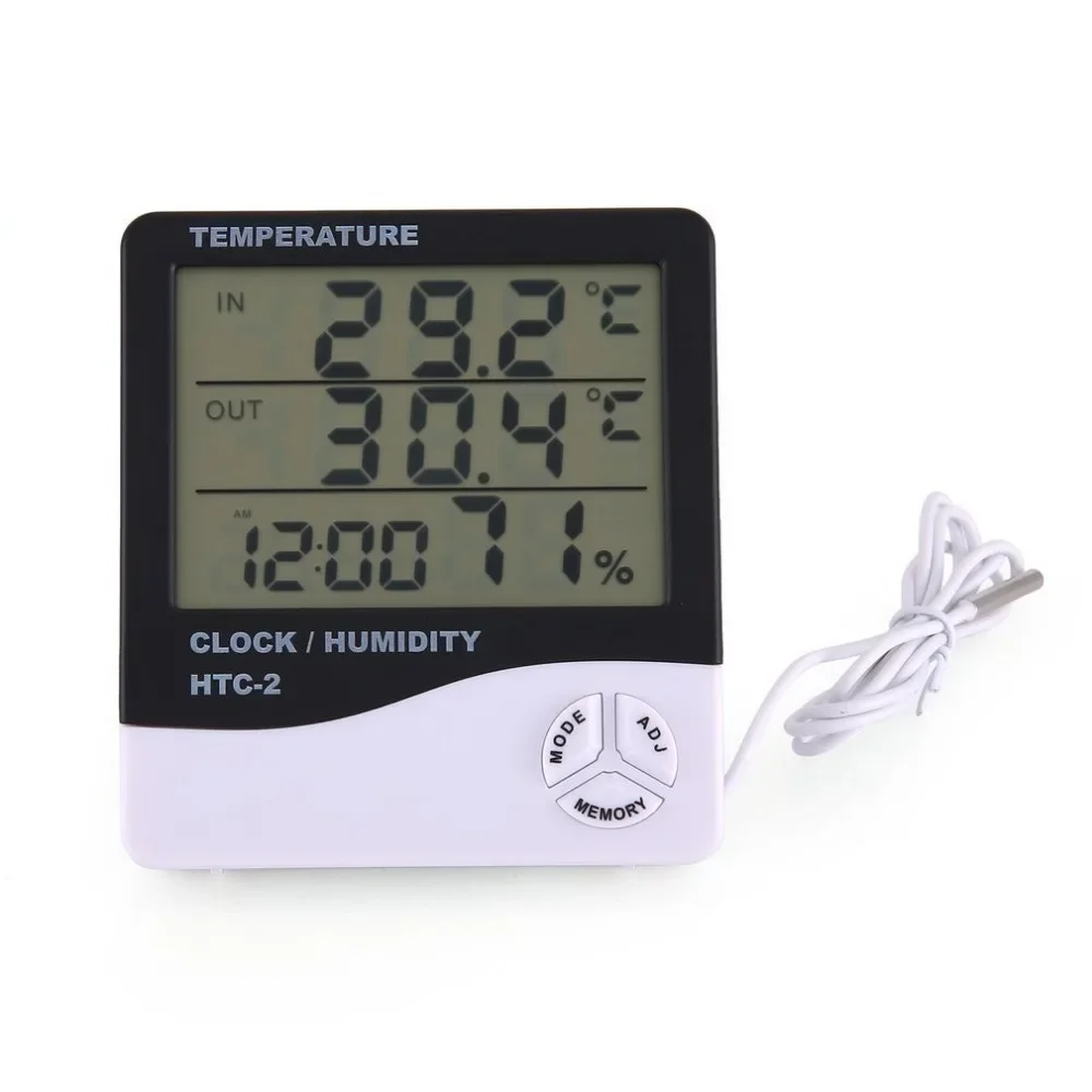 Digital Thermometer Hygrometer with LCD Display - Indoor & Outdoor Weather Station Clock