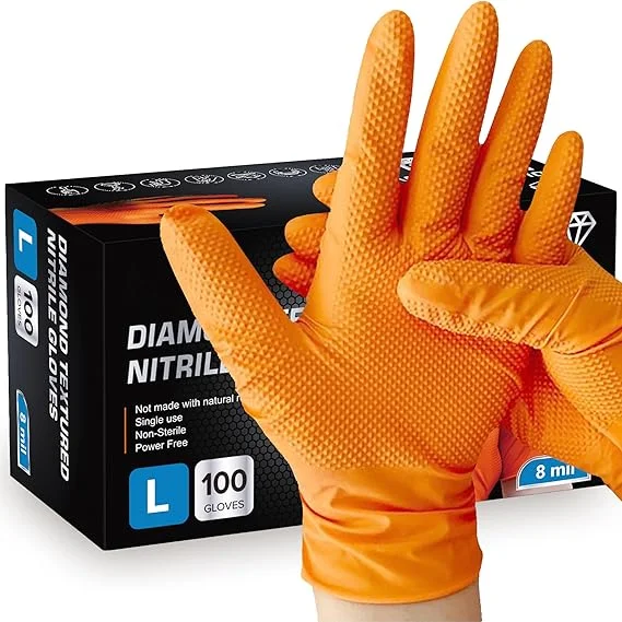 Gants Nitrile Jetables 50 PCS - 8 Mil Orange Taille XLL/S/M/L