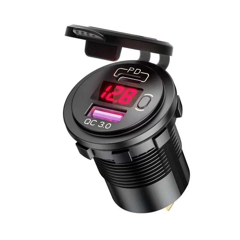 Dual USB C Car Charger with LED Voltmeter and On/Off Switch