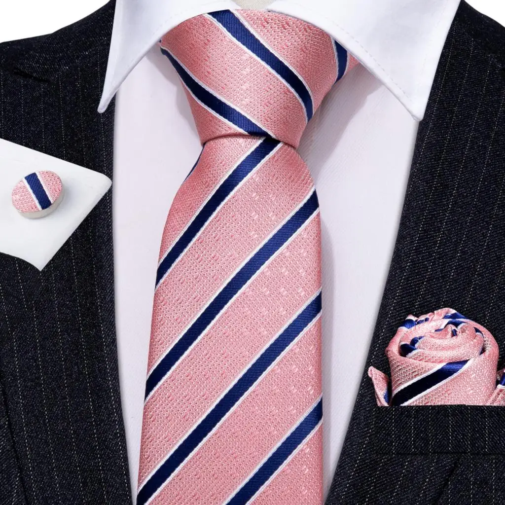 Blumen- und Streifenmuster Herren Krawatte Einstecktuch Manschettenknöpfe Set Stilvolle Jacquard-Krawatte für Herren Hochzeit Geschäft Party Trauzeuge – Detail 3