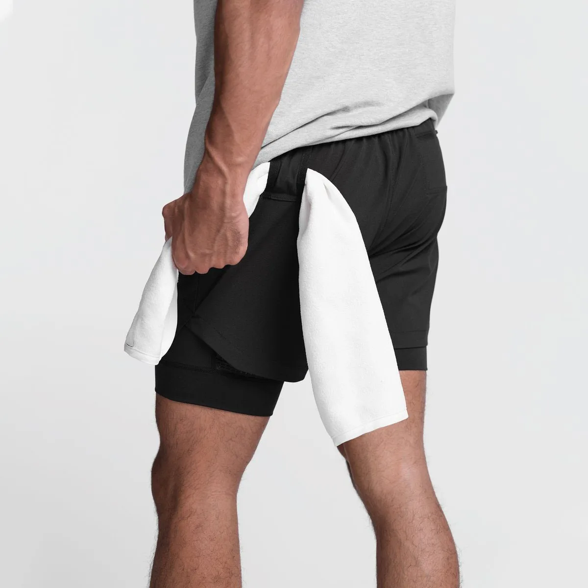 Men's Running Shorts Quick-drying Fitness Black Double Layer Shorts Men New Sport Workout Training Bodybuilding Short Pants 2