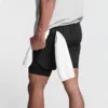 Men's Running Shorts Quick-drying Fitness Black Double Layer Shorts Men New Sport Workout Training Bodybuilding Short Pants 2