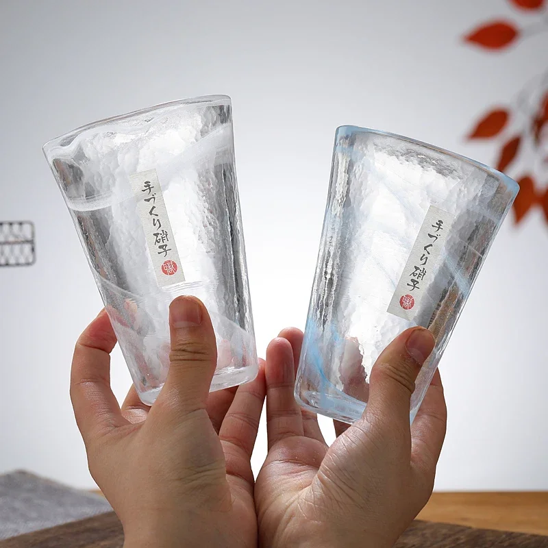 Japanese household Japanese style handmade smudge cloud hammer pattern glass water glass wine teacup 1PC