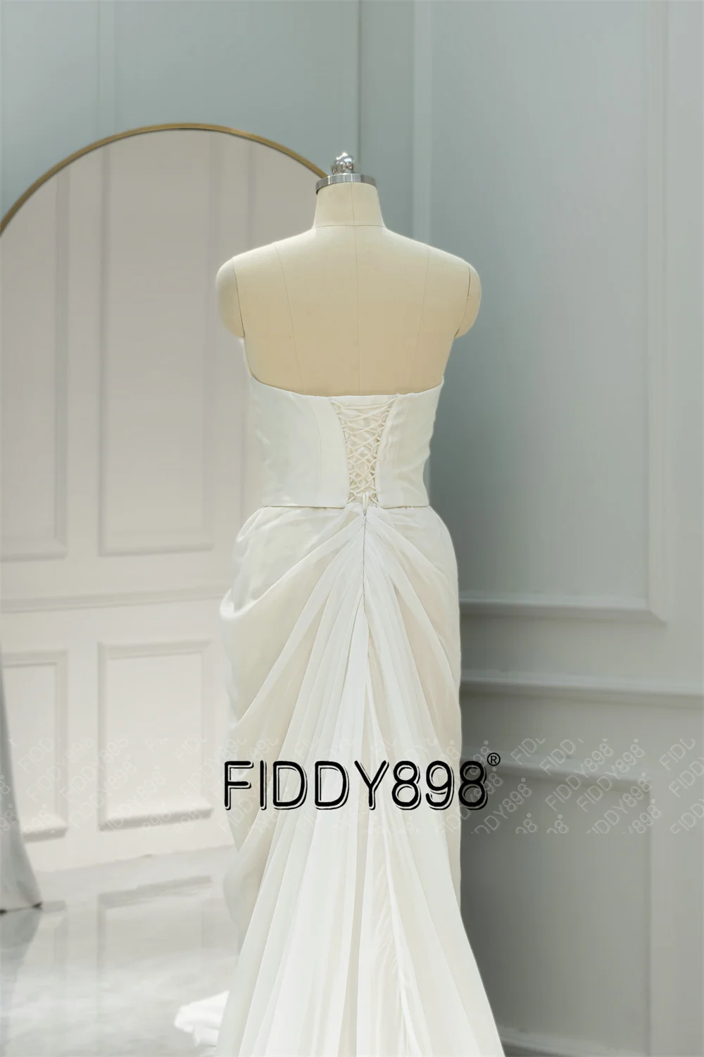 FIDDY898 Strapless Bride Gown Special Mermaid Design Beaded Lace and Chiffon Skirt Sleeveless Lace-up Back QW01975 5