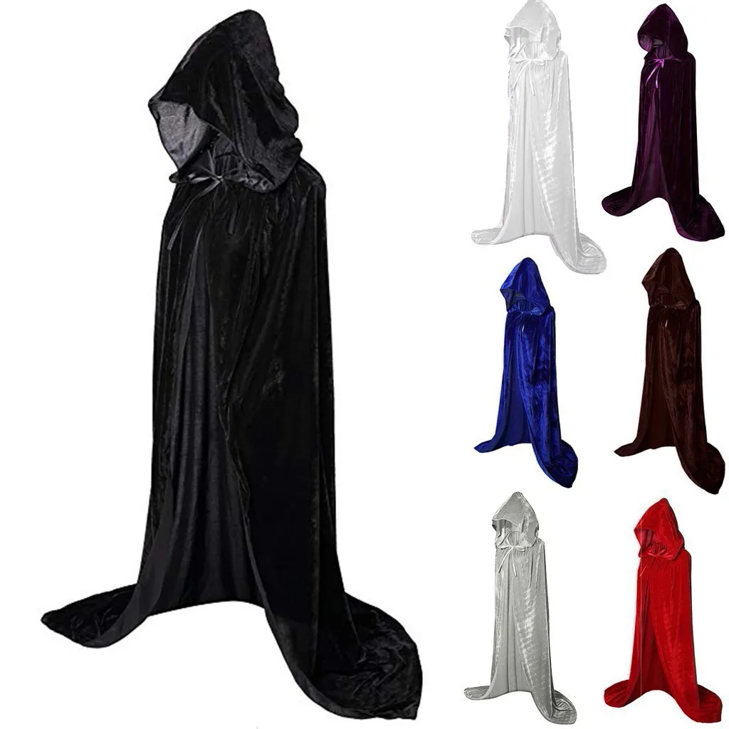 Halloween Cloaks Gothic Hooded Cloak Adult Elf Witch Long Purim Carnival Capes Robe Larp Women Men Vampires Grim Reaper Party — detail image 1