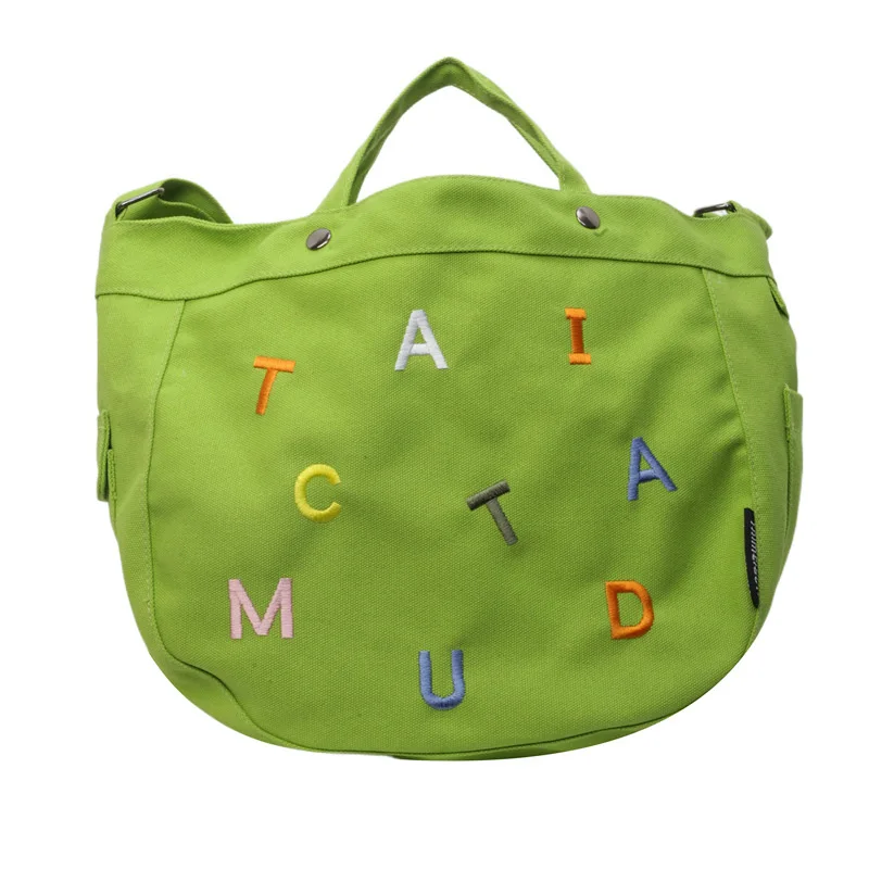 thumbnail image 1 of Bolso de mano de lona para estudiantes, versátil, con diseño original, bordado japonés, para el tiempo libre y el hombro, 1 of 5