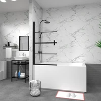 Bathtub Screen Panel Shower Door 180° Pivot, Black 2