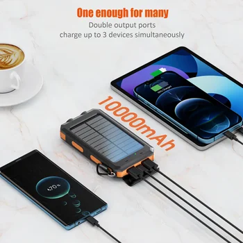 10000mAh Solar Charging Power Bank,Dual USB & Type C Output Port Multicharger Power Bank with Flashlight and Compass 6