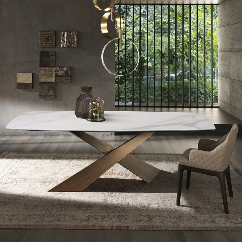 

Italian light luxury rock slab dining table Pandora luxury stone glossy square table modern minimalist home dining table