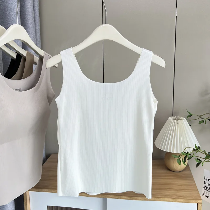Ice Silk Seamless Wide Shoulder Plus Size Tank Top Summer New Style Sleeveless With Chest Pad And Base Vest 128