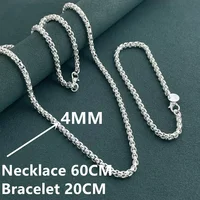925 argent Sterling 4mm boîte ronde chaîne vénitienne Bracelet collier ensemble de bijoux usage quotidien accessoires de mode hommes femmes bijoux 5