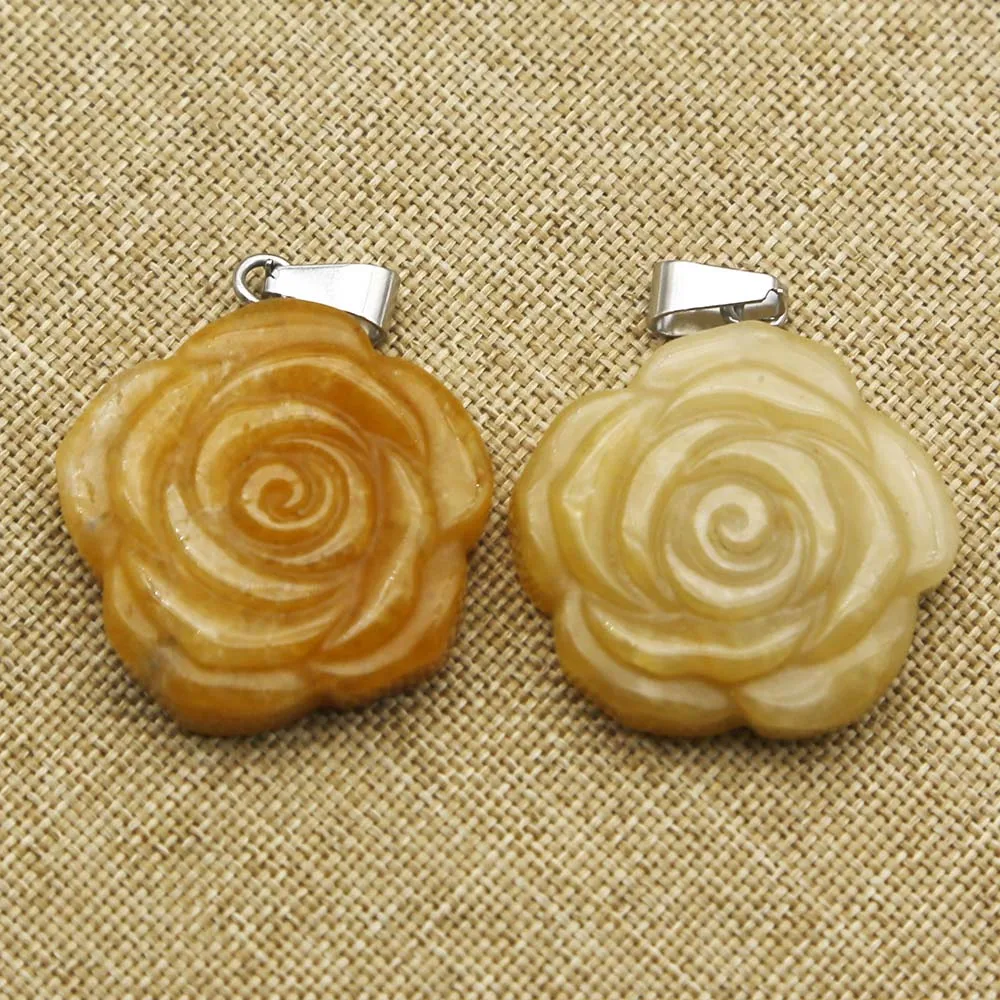 Quality Natural Stone Topaz Hand Carved Rose Necklace Pendant Jewelry Making Reiki Charm Accessories Fashion Valentine Gift 4Pcs