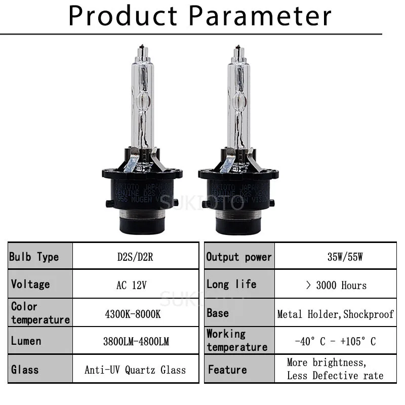 2 PCS SUKIOTO JAPAN KYSQAIR VISION D2R Xenon Bulb D2S D4S HID Headlamp Car Headlight Bulb D2S D2R D4R 12V 35W 55W Auto Lamp Kit