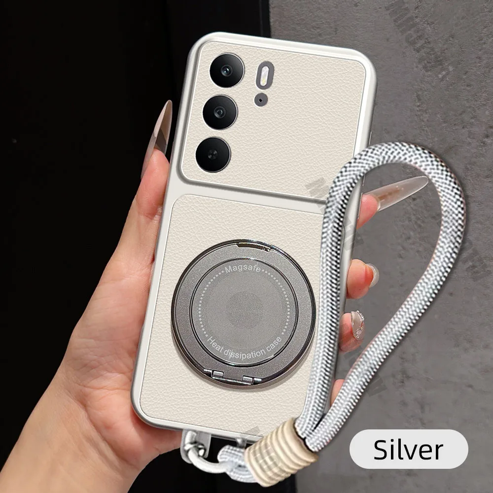 Magnetic Rotating Bracket & Lanyard PU Leather Phone Case