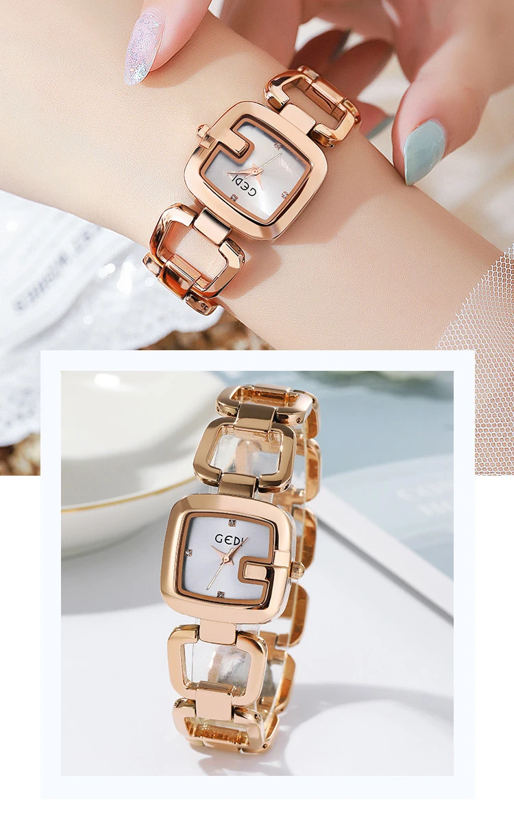 GEDI Elegant Steel Chain Strap Square Shaped Ladies Watches Luxury Minimalist Waterproof Women's Quartz Jewelry Wrist Watch Gift