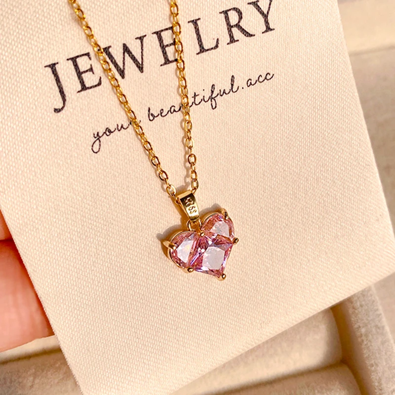 

Sweet and Romantic 14K Gold-plated Pink Heart-shaped Zircon Pendant Necklace for Women's Exquisite Jewelry AAA Zircon Party Gift