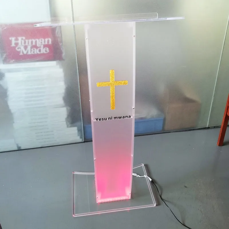Acrylic Podium Stand, Floor Standing Clear Pulpits, Acrylic Desktop Pulpits with Storage Shelf for Church, Office and School