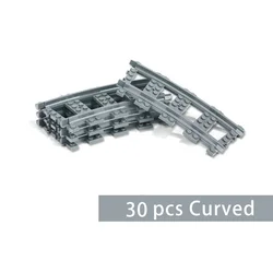 Straight and Curved Train Tracks with Accessories - DIY Building Set for Kids, 10-100 Piece Toy Bricks with Switch Rail Crossing (30pcs Curved)