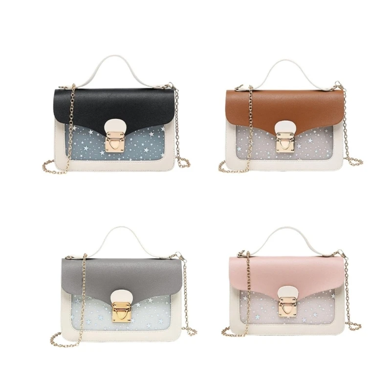 

for Creative Small Square Bag Handbag PU Leather Shoulder Bag with Chain Star Print Crossbody Bag Gift for Street Shooti E74B
