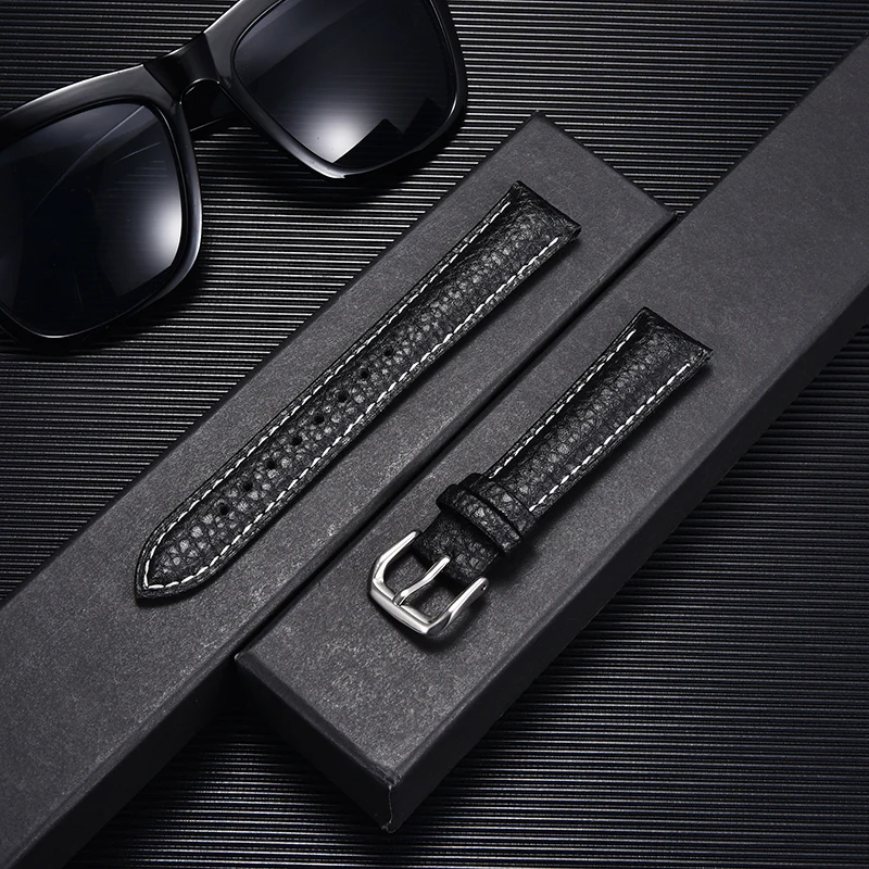Luxurious Lychee Pattern Genuine Leather Watch Band – Elegant Bracelet Strap