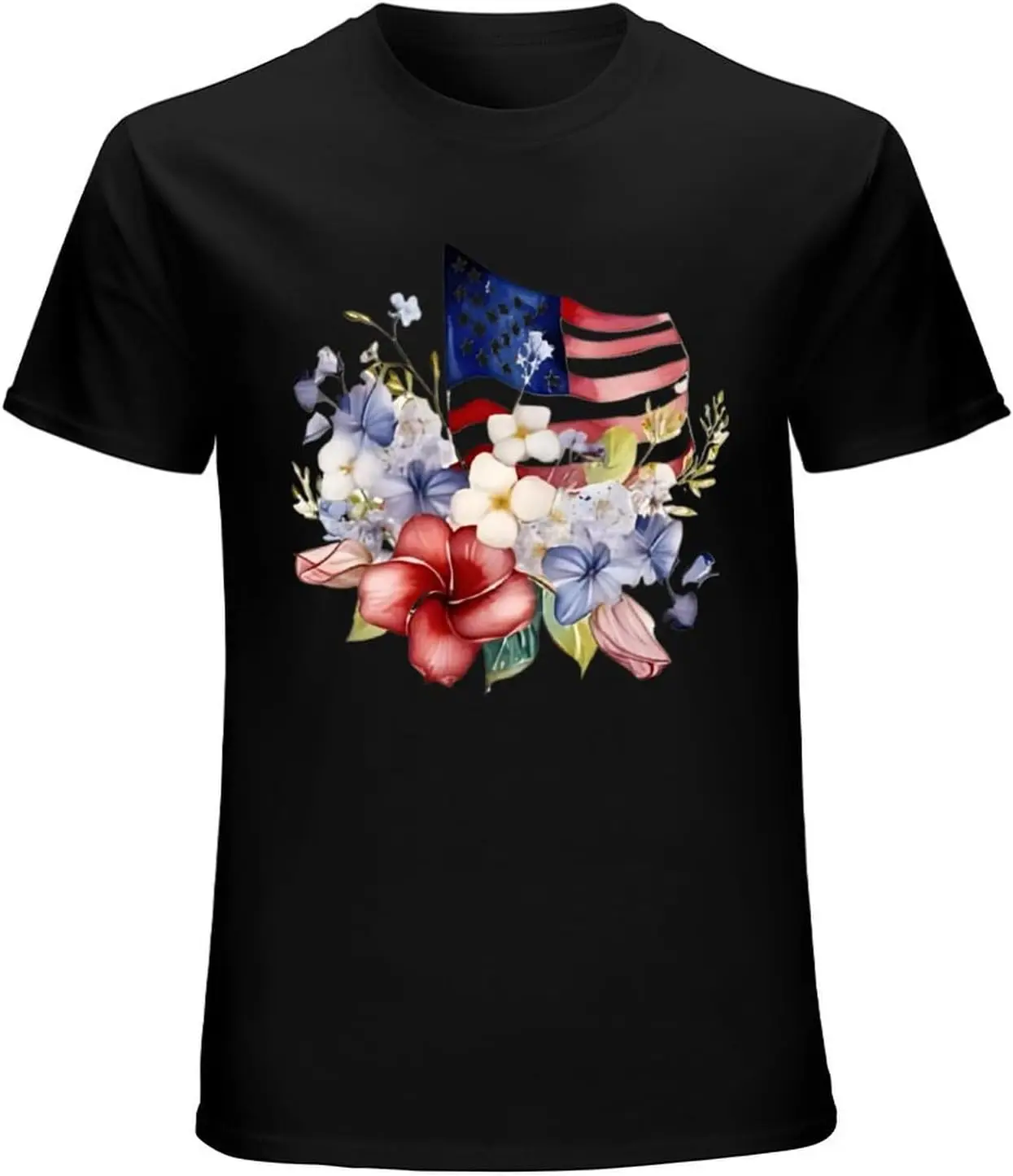 

American Flag with Spring Flowers Unisex Patriotic Floral T-Shirt