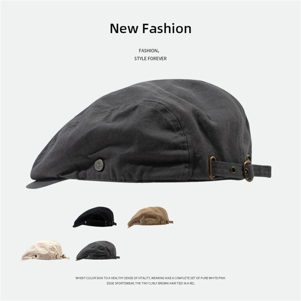 

Japanese retro men's duck tongue cap Spring/Summer thin beret Street personality fashion short brim silver buckle hat