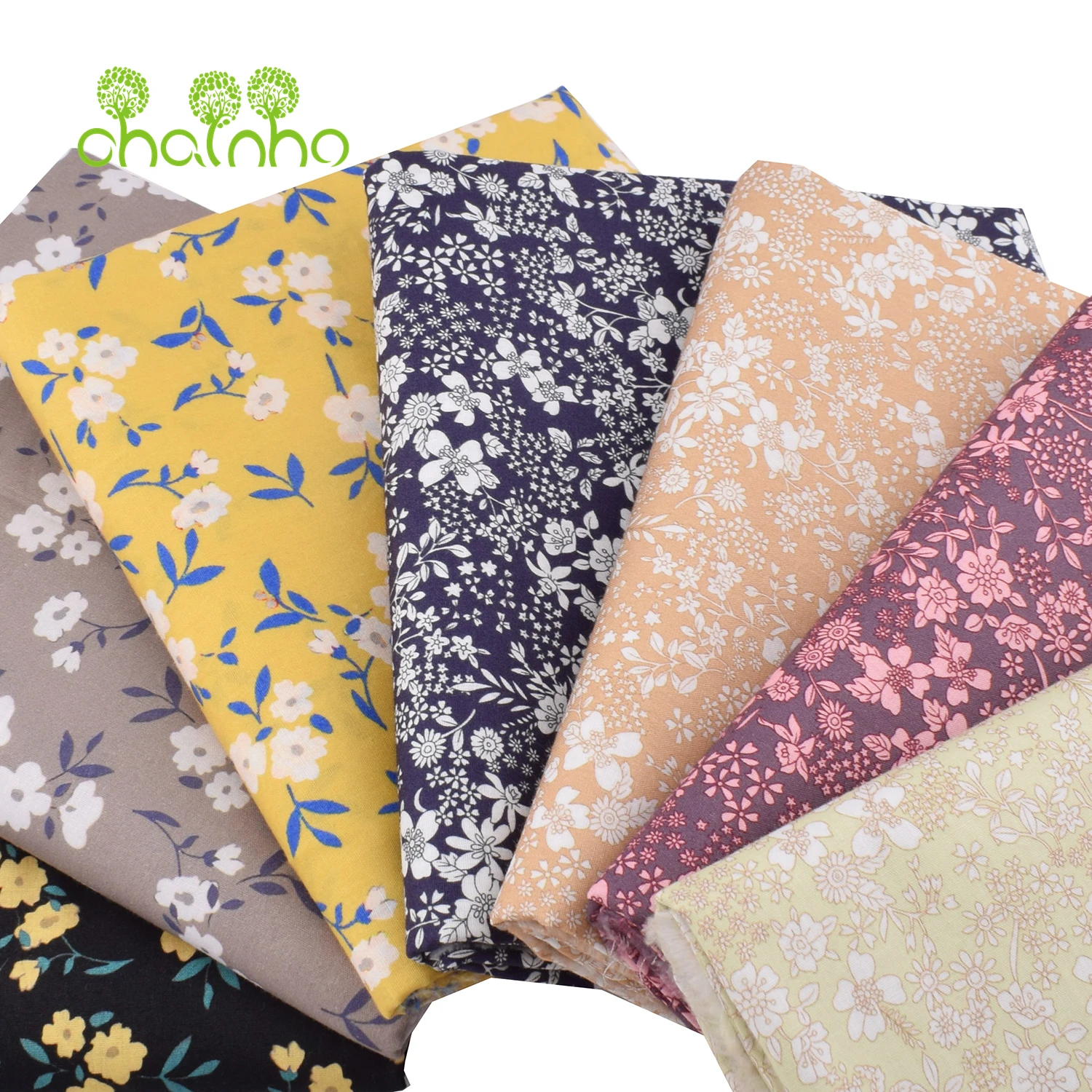 Chainho,Printed Plain Weave Poplin Cotton Fabric,DIY Quilting Sewing Material,Patchwork Cloth,Floral Series,2 Sizes,15PC233