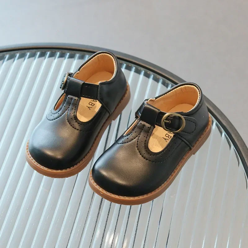 Children's Leather Shoes Spring Fashion T-strap Hollow-out Kids School Mary Janes Causal Soft Soled Boys Girls Flat Single Shoes