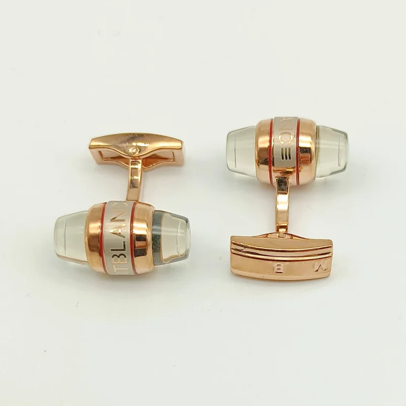 PJS Luxury MB Silver Flat Crystal Head & SW Classic Design Cuff Link With White Star Normal Size Cufflinks Button Box Set