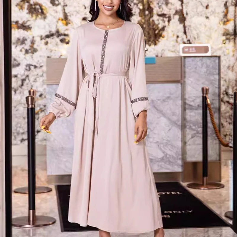 فستان نسائي أنيق طويل بأكمام فانوس ، رقبة مستديرة...