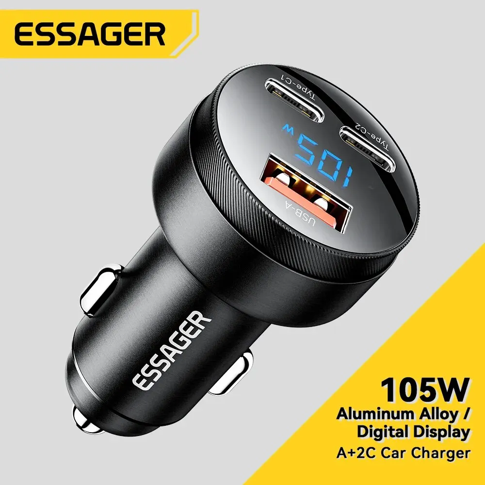 Essager 105W USB Car Charger Quick Charge 4.0 QC4.0 QC3.0 QC SCP PPS PD USB Type C Fast Charging iPhone 14 15 Xiaomi Phone
