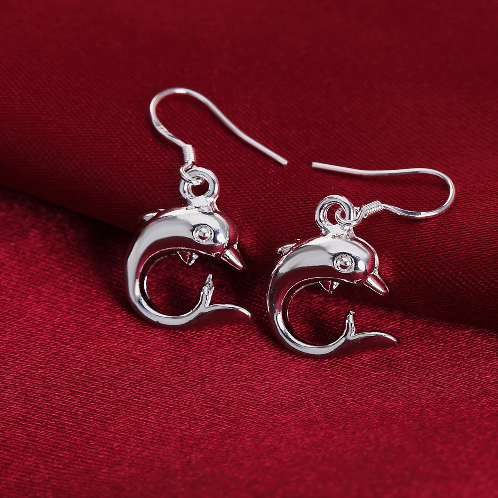 

Hot sale 925 sterling Silver little dolphin drop Earrings for Women fashion lady Jewelry girl Christmas Gifts long earrings
