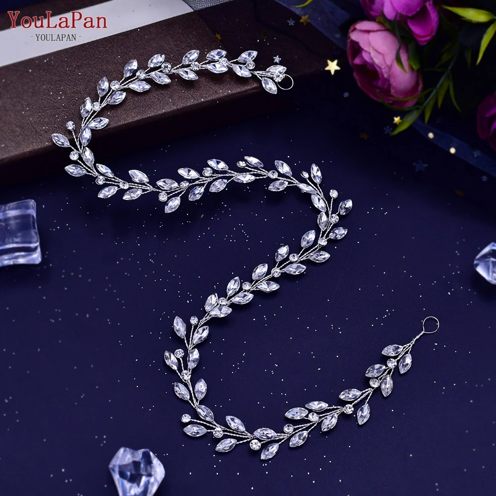 Hair Accessories Bridal Hair Accessories YouLaPan Luxury Wedding Headpiece Rhinestone Hair Vine for Bride Headwear Alloy Flower Headband Weding