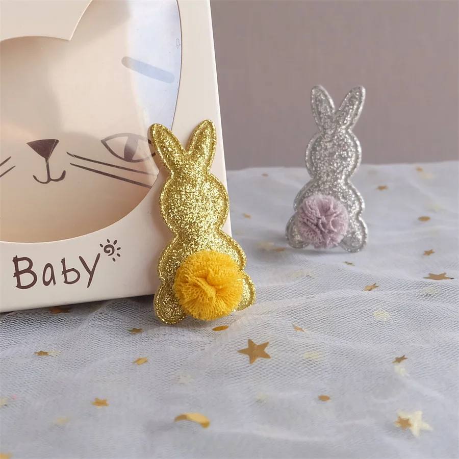 20Pcs/Lot 5*3cm Cute Shiny Rabbit Pads Patches Appliques For Craft Clothes Sewing Supplies DIY Hair Clip Accessorie Hat Patches