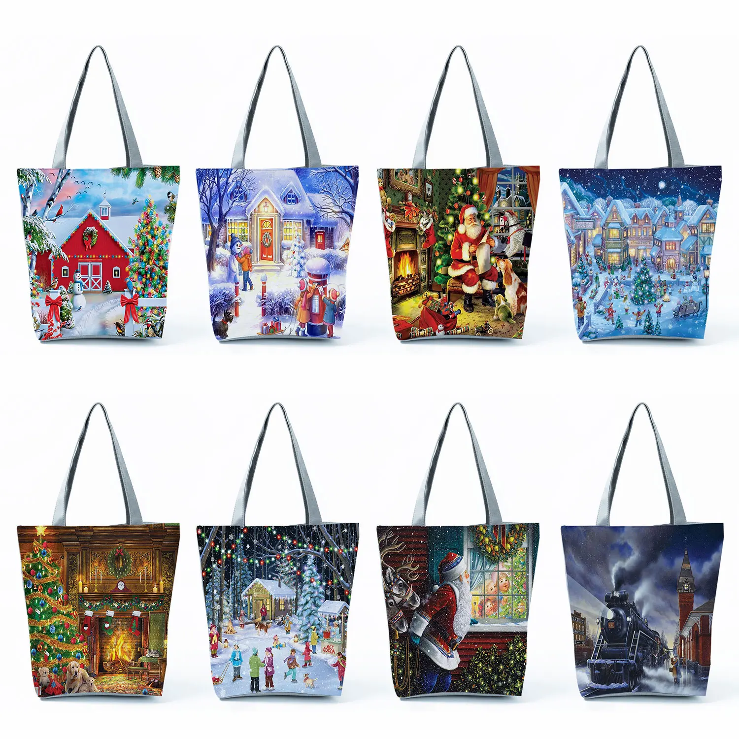 

Santa Claus Print Handbags Eco Reusable Shopping Bag Foldable Fashion Shoulder Bag Women Gift Christmas Girl Tote High Capacity