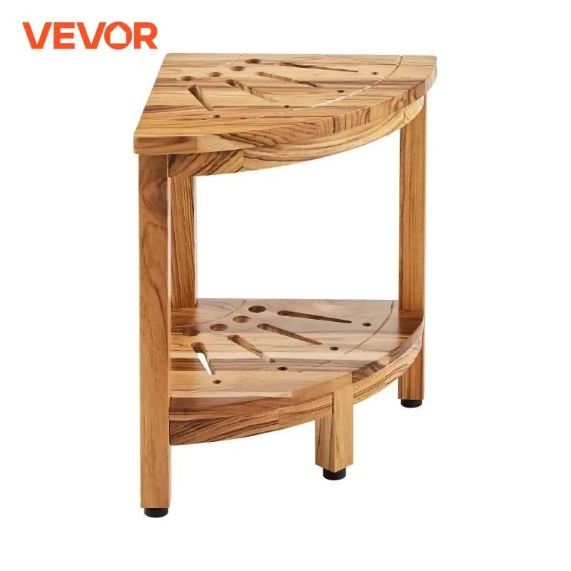 VEVOR Corner Teak Shower Bench 100% Teak Wood Corner Shower Beach Mold resistant Stool for Inside Outside Bathroom