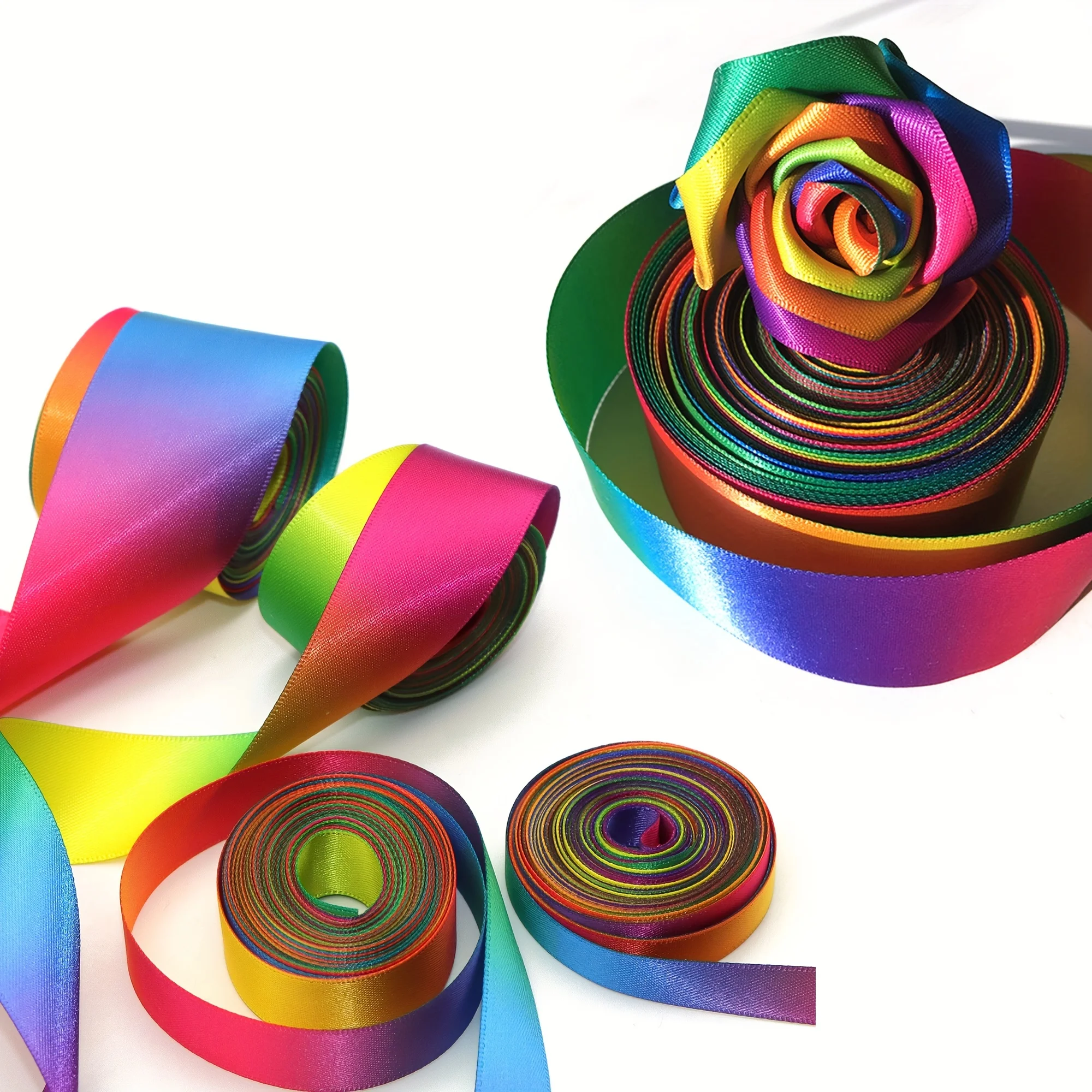 5 Yards Multisize Double Sided Satin Ribbon Gradient Color Rainbow ...