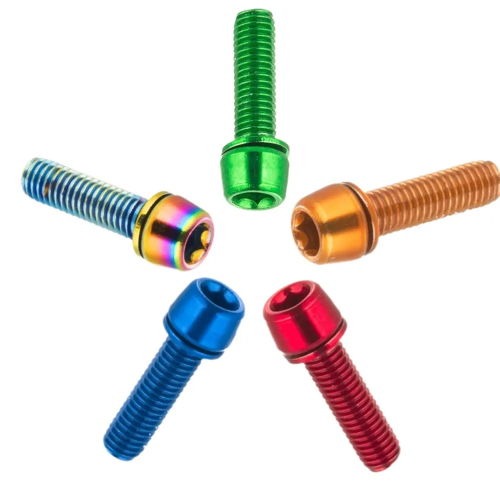 Jeu De 6 Vis De Potence Vélo M5 X 18 Mm En Alliage Titane - Rouge - Avec Entretoises - Haute Résistance Pour VTT, Vélo Route - 7