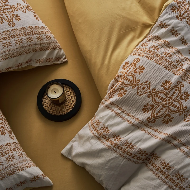 Waliicorners 4Pcs Bedding Set Nordic Double Quilt Cover Set Bed Linen Fitted Sheet Pillow New Bohemian Jacquard Washed Cotton 13 Sd8ed0394ee9b4edcbaea56ef4e3c0b88e