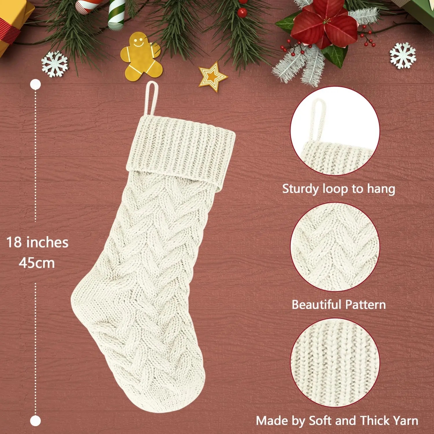 4/6PCS Christmas Stockings Knit Xmas Stockings 18 In Large Fireplace Hanging For Holiday Christmas Tree Party Decor